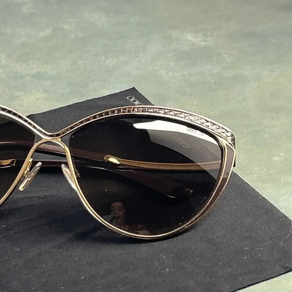 Jimmy Choo POLLY/S 000JD Gold Cat Eye Sunglasses Made in Italy Case Brown
